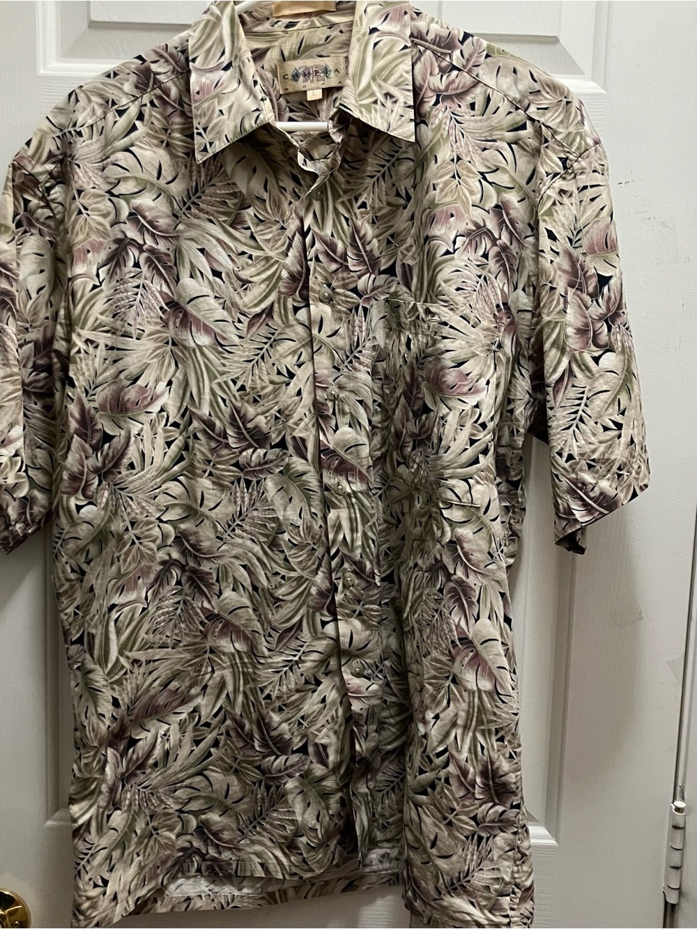 Campia Modo Hawaiian Shirt Mens Large Neutral Tropical All Over Print Cotton